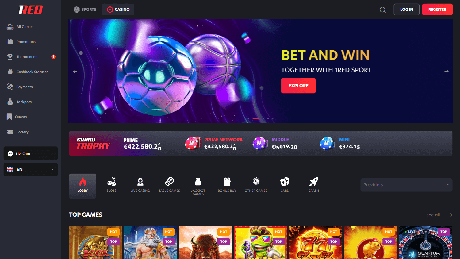 1Red Casino Desktop screenshot